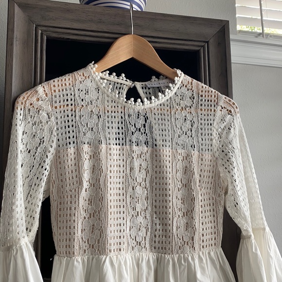 Endless Rose Ivory Eyelet Bell Sleeve Mini Dress - Picture 2 of 12